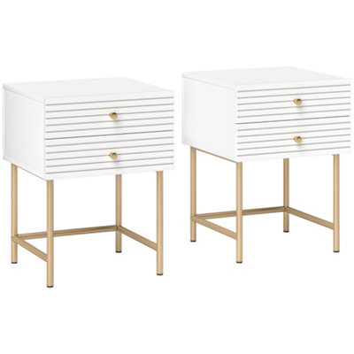 HOMCOM Bedside Tables Set of 2 with 2 Drawers for Bedroom, White