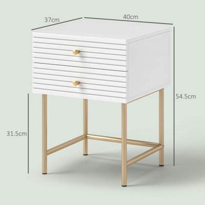 HOMCOM Bedside Tables Set of 2 with 2 Drawers for Bedroom, White