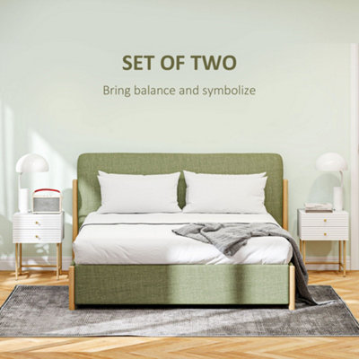 HOMCOM Bedside Tables Set of 2 with 2 Drawers for Bedroom, White