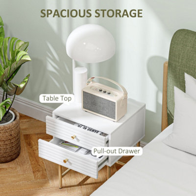 HOMCOM Bedside Tables Set of 2 with 2 Drawers for Bedroom, White