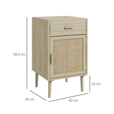 HOMCOM Bedside Tables Set of 2 with Drawer Cabinet Adjustable Shelf Natural