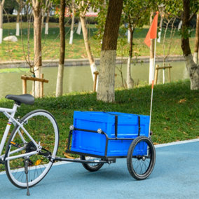 HOMCOM Bicycle Trailer with 65L Foldable Storage Box and Pneumatic Tyres, Blue