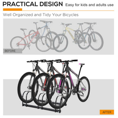 HOMCOM Bike Parking Rack Bicycle Locking Storage Stand for 3 Cycling Black