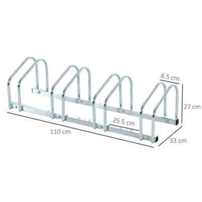 HOMCOM Bike Parking Rack Bicycle Locking Storage Stand for 4 Cycling Silver