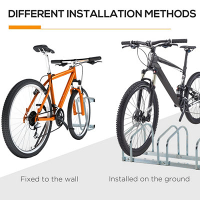 HOMCOM Bike Parking Rack Bicycle Locking Storage Stand for 4 Cycling Silver