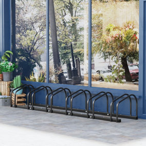 HOMCOM Bike Parking Rack Bicycle Locking Storage Stand for 6 Cycling Black