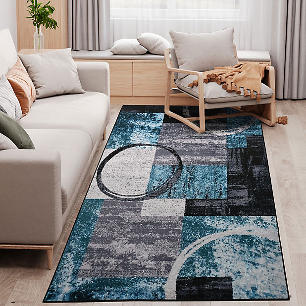 Homcom Blue Geometric Rug Modern Area Rugs Large Carpet For Living Room Bedroom Dining 160x230 Cm Diy At B Q