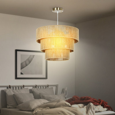 HOMCOM Boho Hemp Rope Pendant Light, Ceiling Light for Bedroom, Light Brown