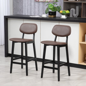 HOMCOM Breakfast Bar stools Set of 2 with PU Leather Cover, Wood Legs, Brown
