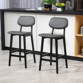 HOMCOM Breakfast Bar stools Set of 2 with PU Leather Cover, Wood Legs, Dark Grey