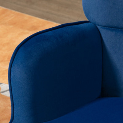 HOMCOM Button Tufted Armchair with Footstool and Gold Tone Steel Legs Dark Blue