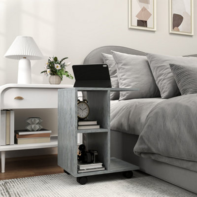 HOMCOM C-Shape End Table Storage Unit w/ 2 Shelves 4 Wheels Home Office ...