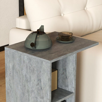 HOMCOM C-Shape End Table Storage Unit w/ 2 Shelves 4 Wheels Home Office Grey