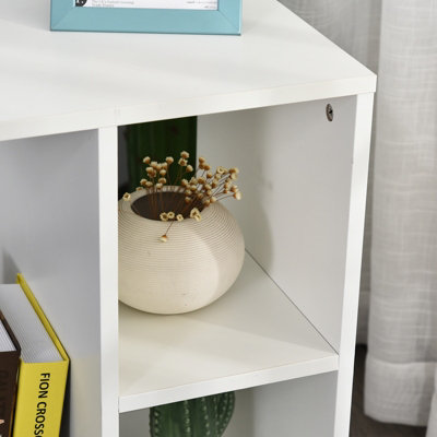 HOMCOM C-Shape End Table Storage Unit w/ 2 Shelves 4 Wheels Home Office White