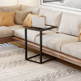 HOMCOM C-Shape Side End Table w/ Steel Frame Wide Base for Living Room Brown
