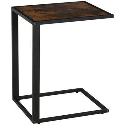 HOMCOM C-Shape Side End Table w/ Steel Frame Wide Base for Living Room Brown