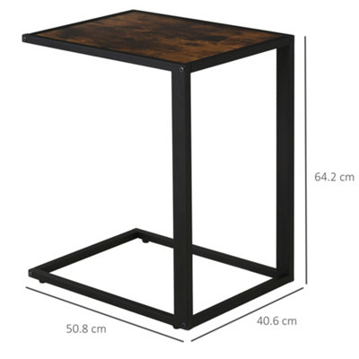 HOMCOM C-Shape Side End Table w/ Steel Frame Wide Base for Living Room Brown