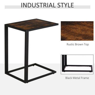HOMCOM C-Shape Side End Table w/ Steel Frame Wide Base for Living Room Brown