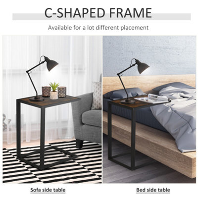 HOMCOM C-Shape Side End Table w/ Steel Frame Wide Base for Living Room Brown