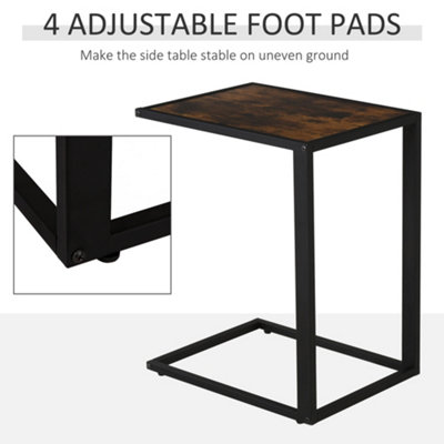 HOMCOM C-Shape Side End Table w/ Steel Frame Wide Base for Living Room Brown