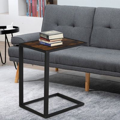 HOMCOM C-Shape Side End Table w/ Steel Frame Wide Base for Living Room Brown