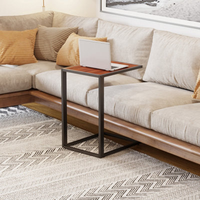 HOMCOM C-Shape Side End Table w/ Steel Frame Wide Base for Living Room Walnut