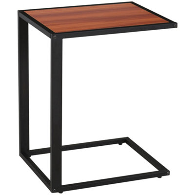 HOMCOM C-Shape Side End Table w/ Steel Frame Wide Base for Living Room Walnut