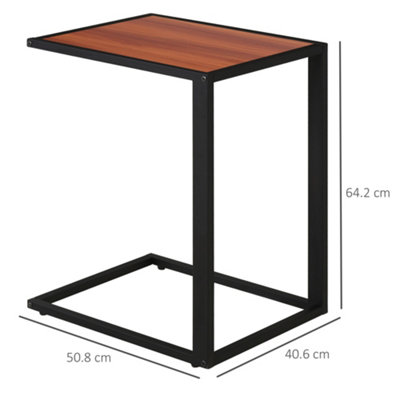 HOMCOM C-Shape Side End Table w/ Steel Frame Wide Base for Living Room Walnut