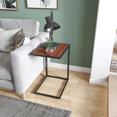 HOMCOM C-Shape Side End Table w/ Steel Frame Wide Base for Living Room Walnut