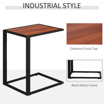 HOMCOM C-Shape Side End Table w/ Steel Frame Wide Base for Living Room Walnut