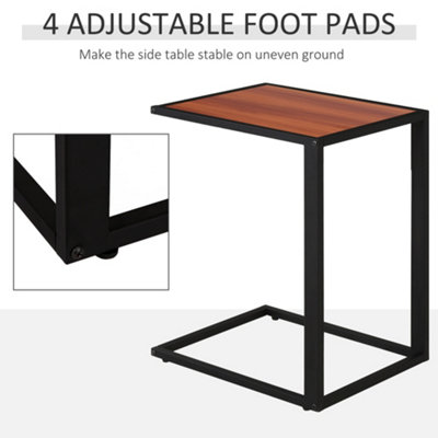 HOMCOM C-Shape Side End Table w/ Steel Frame Wide Base for Living Room Walnut