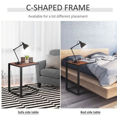 HOMCOM C-Shape Side End Table w/ Steel Frame Wide Base for Living Room Walnut