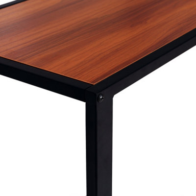 HOMCOM C-Shape Side End Table w/ Steel Frame Wide Base for Living Room Walnut