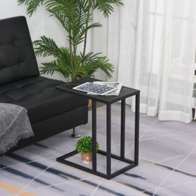 HOMCOM C Shape Side Table Marble-Effect Top Metal Frame Space-Saving Furniture