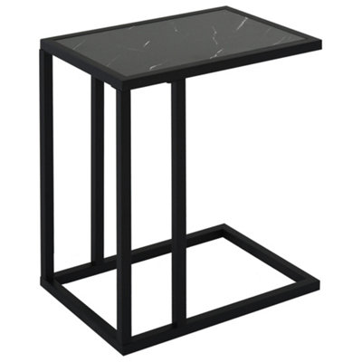HOMCOM C Shape Side Table w/ Marble-Effect Top and Metal Frame, Black