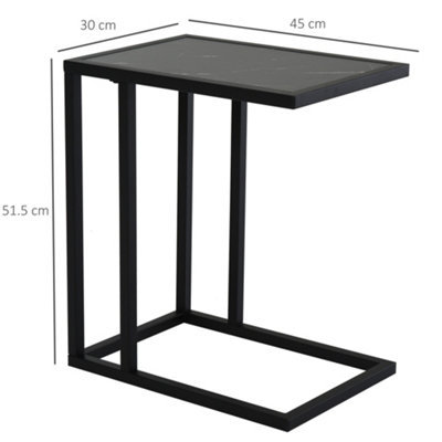 HOMCOM C Shape Side Table w/ Marble-Effect Top and Metal Frame, Black