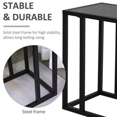 HOMCOM C Shape Side Table w/ Marble-Effect Top and Metal Frame, Black