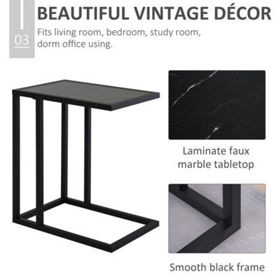 HOMCOM C Shape Side Table w/ Marble-Effect Top and Metal Frame, Black