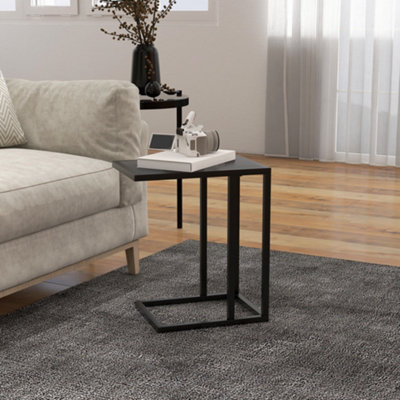 HOMCOM C Shape Side Table w/ Wood-Effect Top, Black
