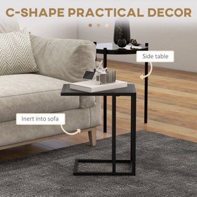 HOMCOM C Shape Side Table w/ Wood-Effect Top, Black