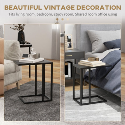 HOMCOM C Shape Side Table w/ Wood-Effect Top, Black