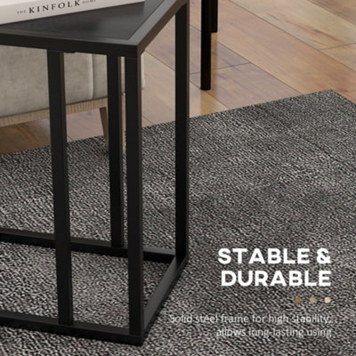 HOMCOM C Shape Side Table w/ Wood-Effect Top, Black