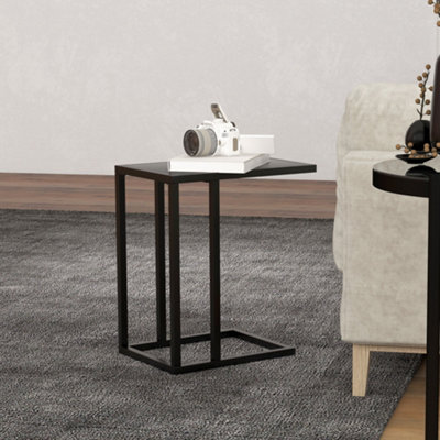 HOMCOM C Shape Side Table w/ Wood-Effect Top, Black