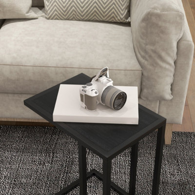 HOMCOM C Shape Side Table w/ Wood-Effect Top, Black