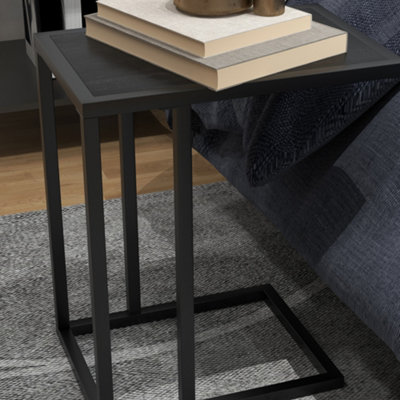 HOMCOM C Shape Side Table w/ Wood-Effect Top, Black