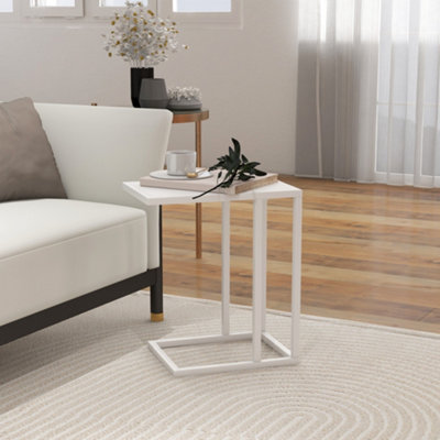 Buy HOMCOM C Shape Side Table w/ Wood-Effect Top, White | DIY at B&Q