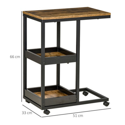 HOMCOM C-Shaped Mobile Couch Bed Side Table w/ 3-tier Storage Shelf - Brown