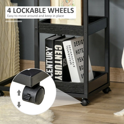 HOMCOM C-Shaped Mobile Couch Bed Side Table w/ 3-tier Storage Shelf - Brown