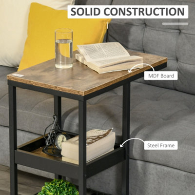HOMCOM C-Shaped Mobile Couch Bed Side Table w/ 3-tier Storage Shelf - Brown