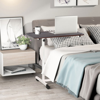 HOMCOM C-Shaped Mobile Table Sofa Over Bed Side Nightstand w/ Casters, Brown